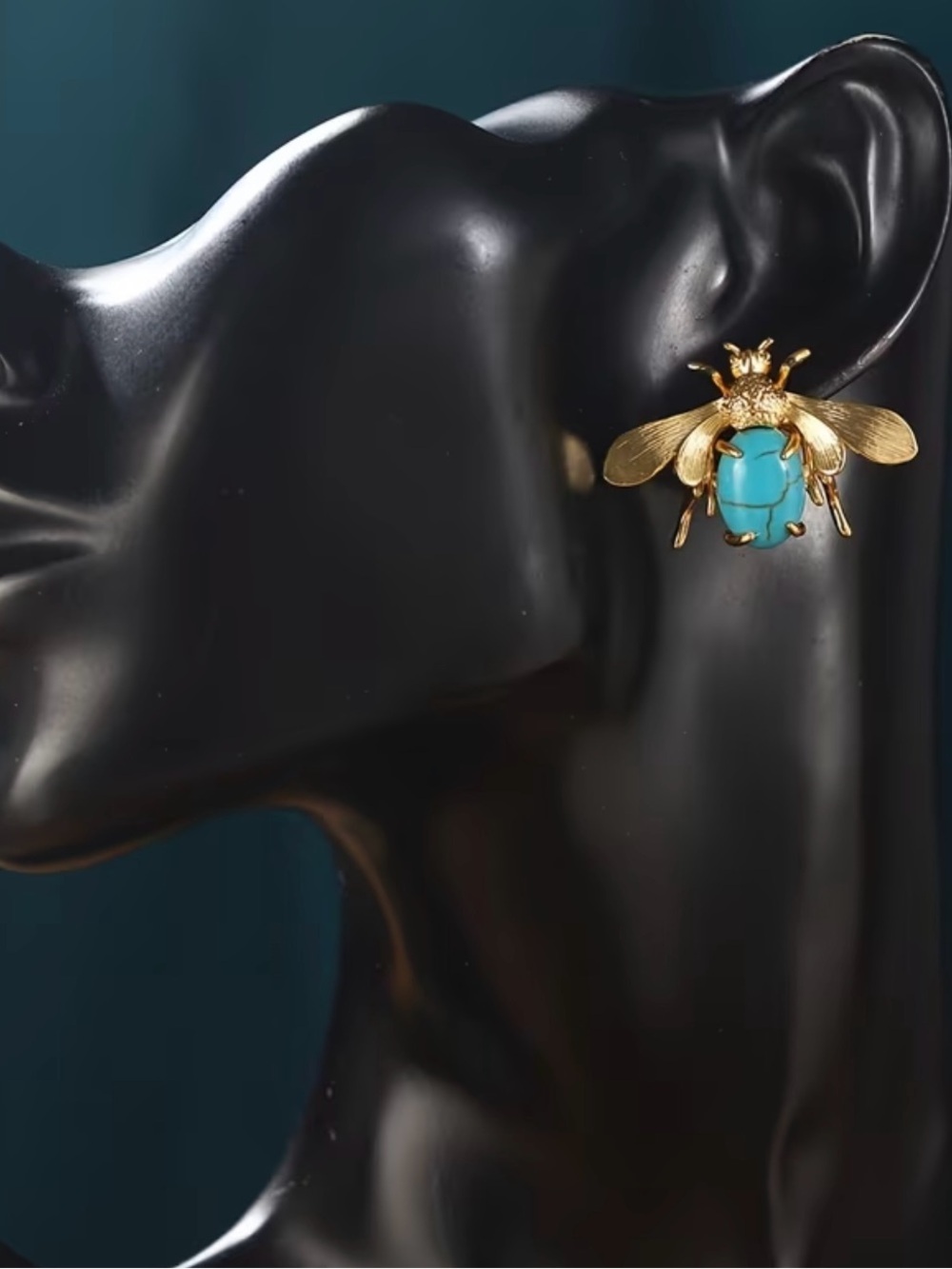 NEW! Unique Gold Bee Earrings with Green Glass Cabochon. 🐝 A8-283 - Picture 4 of 7